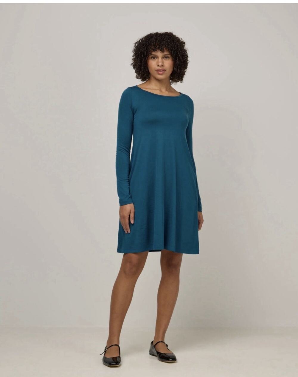 Wool& Rowena Swing Dress Women’s Large Teal Merino Wool Long Sleeve Pockets